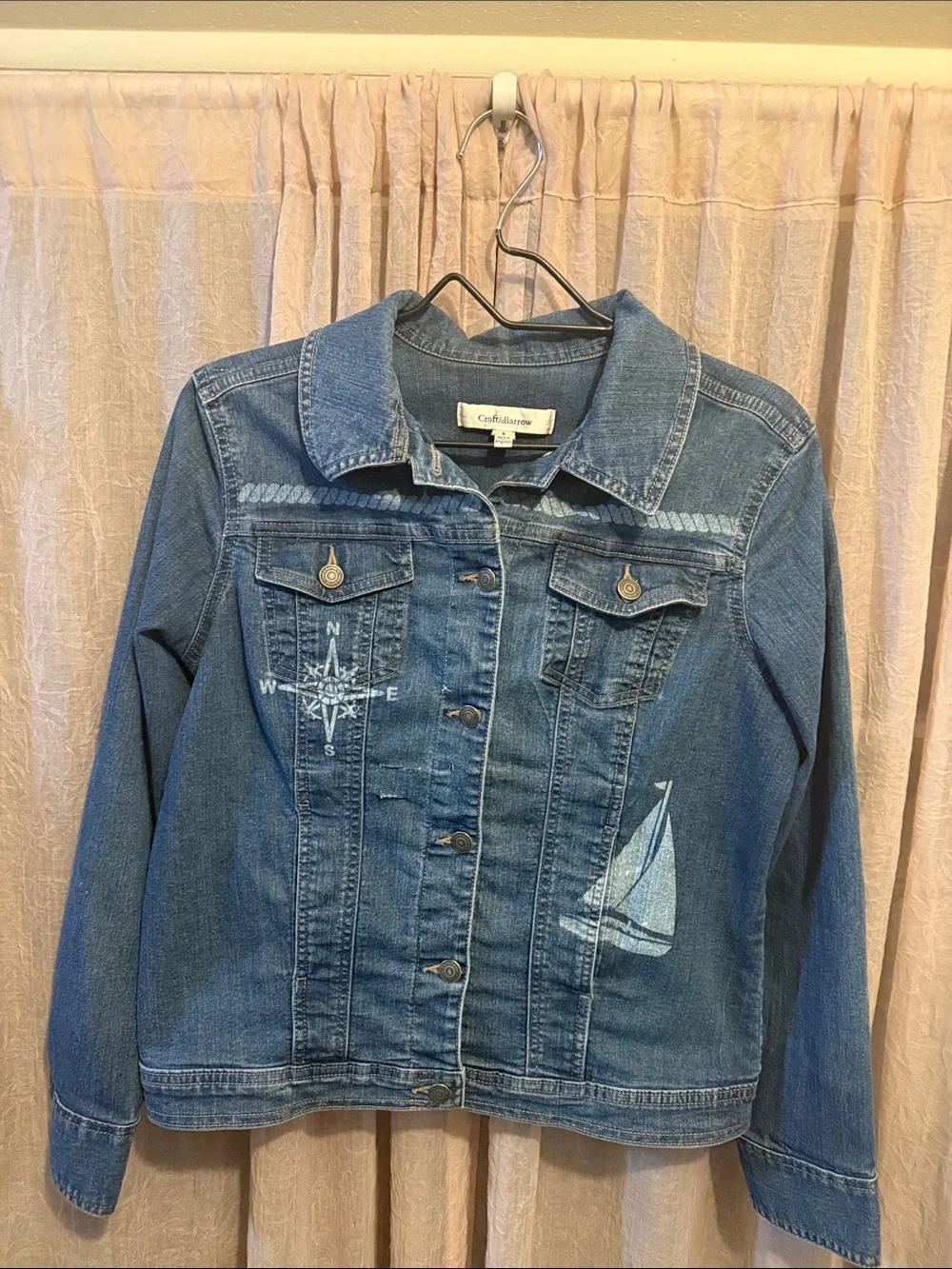 croft & barrow Dark Blue Denim Jacket with Light Blue Anchor Graphic
